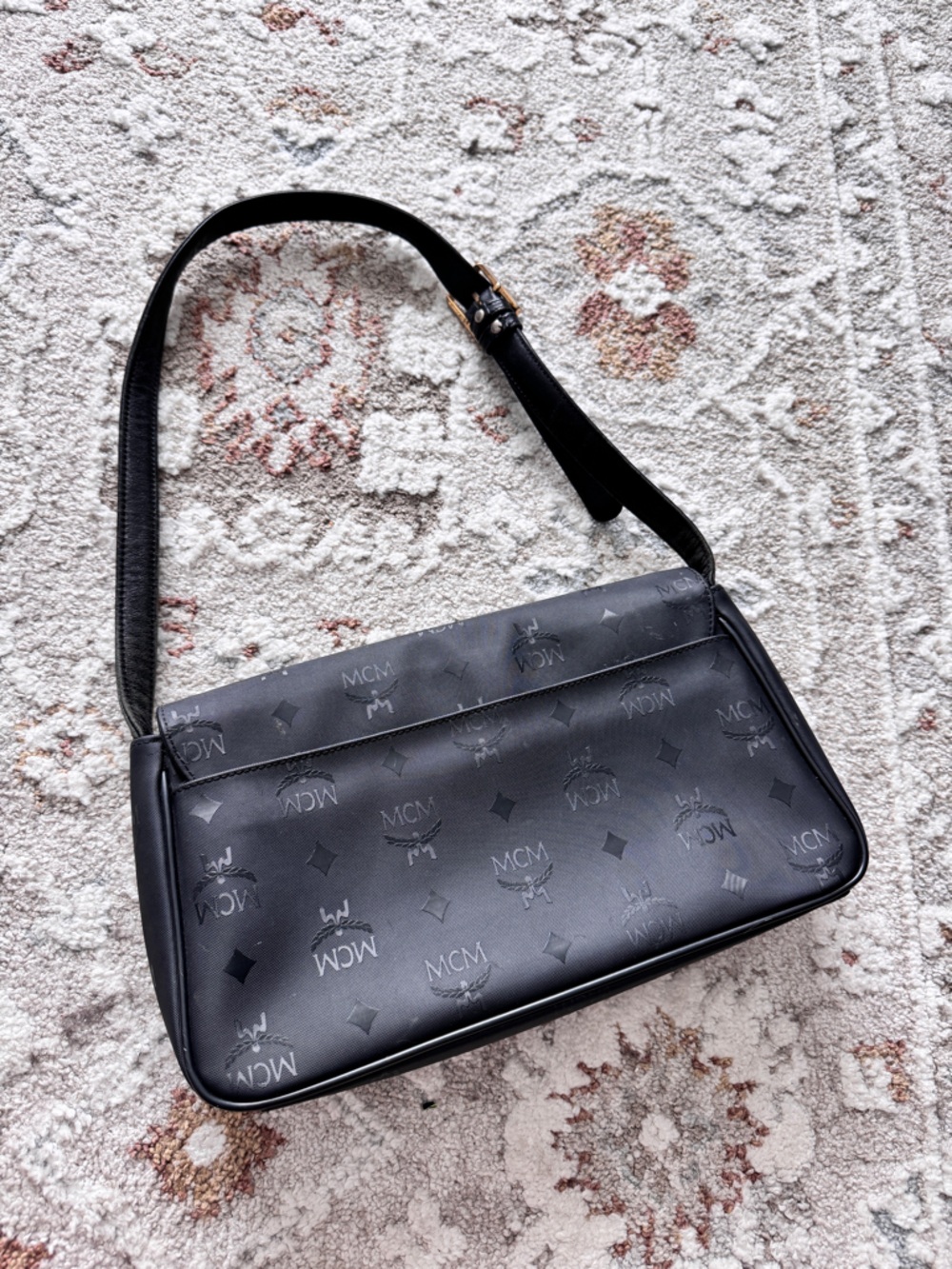 Vintage MCM Black Monogram Shoulder Bag with Gold - Picture 2 of 12
